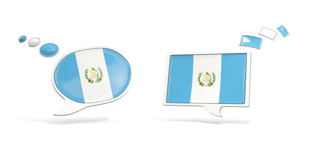 Two chat icons with flag of guatemala. Round and square speech bubbles. 3D illustration