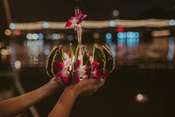 Loy Krathong Yee Peng festival themed photo November celebrations of lantern festival in Chiang Mai. loi krathong stock pictures, royalty-free photos & images