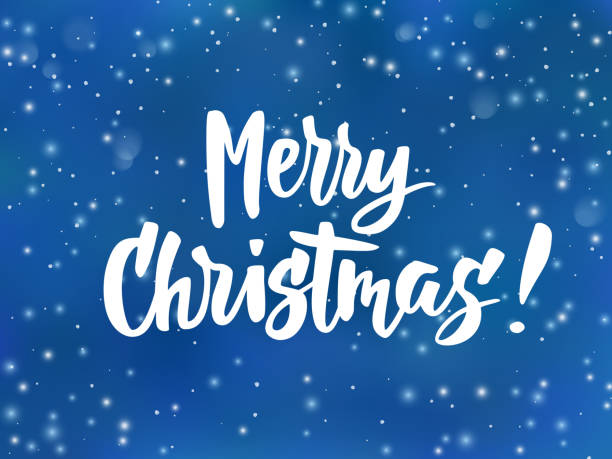 istock Merry Christmas text. Holiday greetings quote. Blue blurred background with falling snow effect. 870688646
