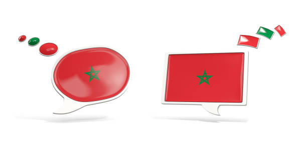 Two chat icons with flag of morocco. Round and square speech bubbles. 3D illustration