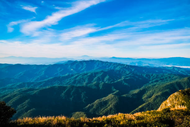 istock Mountain landscape with cloudy blue sky background 870691614