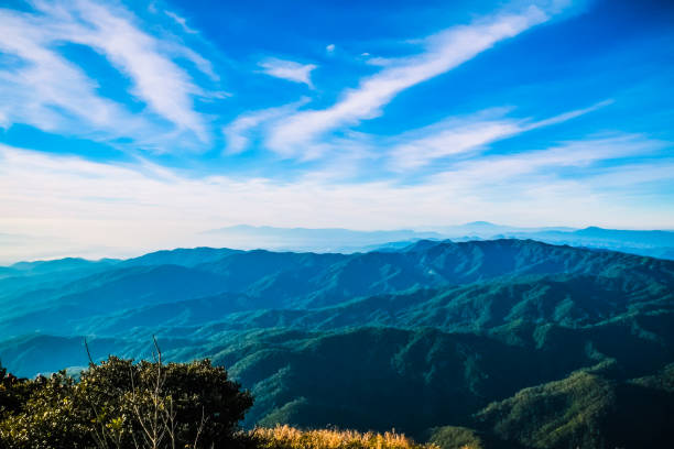 istock Mountain landscape with cloudy blue sky background 870691756