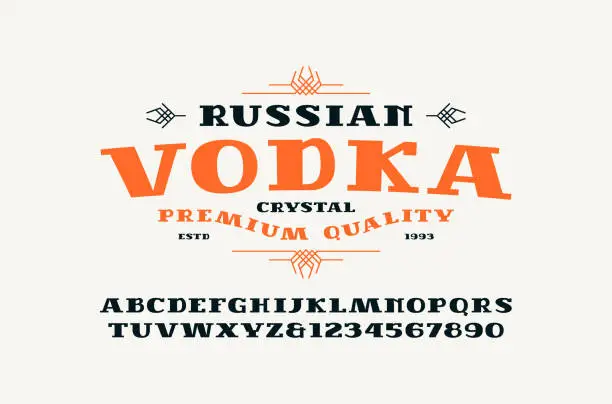 Vector illustration of Serif font and vodka label