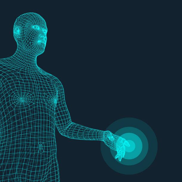 istock Man Pointing his Finger. 3D Model of Man. Geometric Design. Vector Illustration. 3d Polygonal Covering Skin. Human Polygon Body. Human Body Wire Model. 870700770