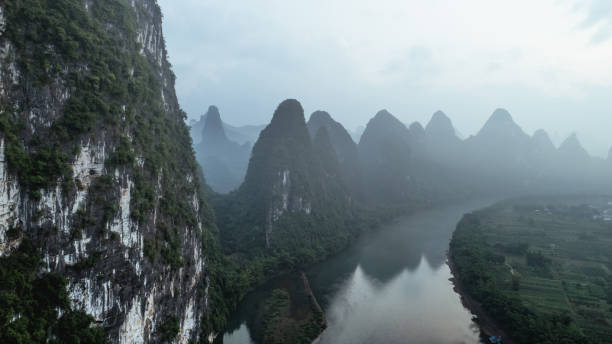 istock aerial view of Li River on a dull day 870705992