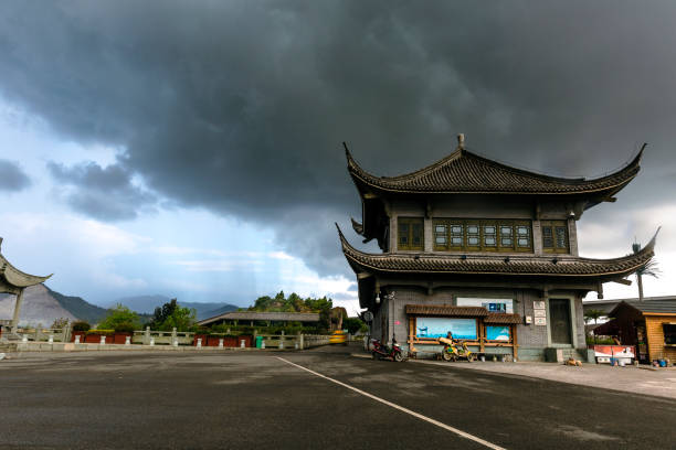 Tradition China Pavilion  Against Storm Clouds ,Zhejiang,China.