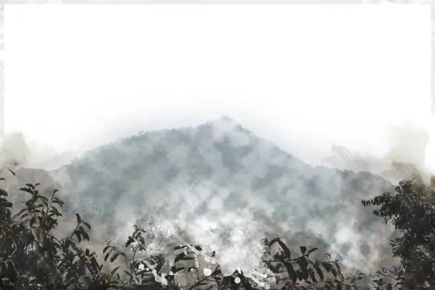 Photo of Abstract Mountain peak on watercolor painting background,  Digital illustration brush to art.