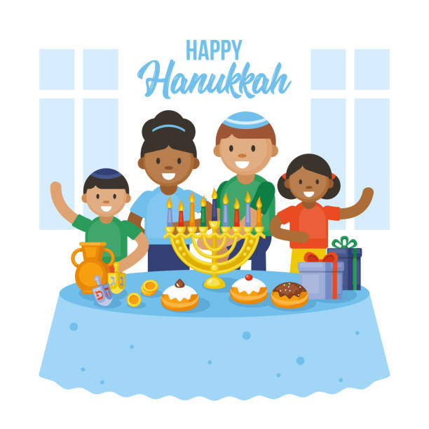 ilustrações, clipart, desenhos animados e ícones de feriado de hanukkah celebrando família judaico - orthodox judaism illustrations