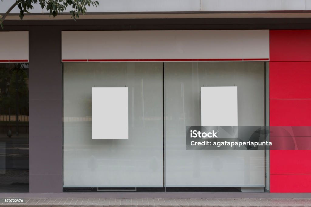 Blank office mock up Office with blank showcase mock up Bank - Financial Building Stock Photo