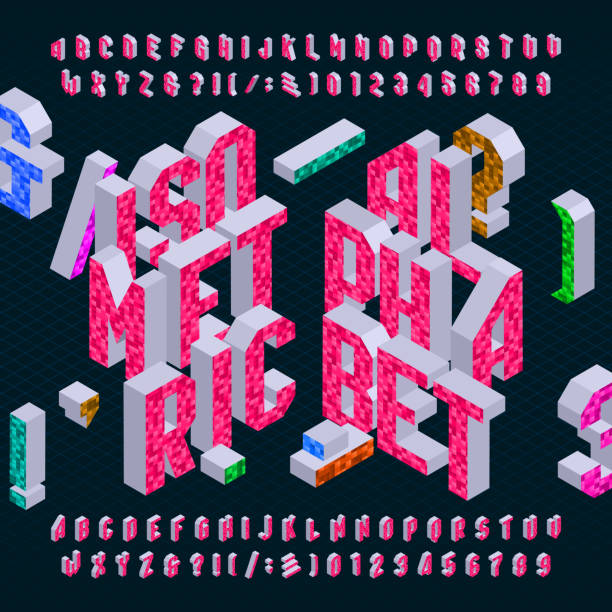 istock Isometric alphabet font. Bright type letters, numbers and symbols. 870723208