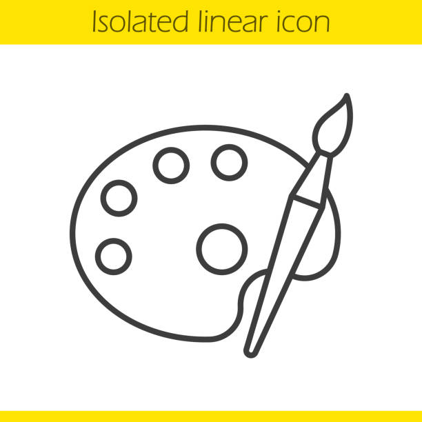 Palette with brush icon Palette with brush linear vector icon. Thin line face paint stock illustrations