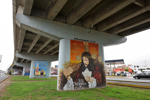 Lima, Peru - August 24, 2016: Painting on bridge, street of Lima, Peru on August 24, 2016. Lima is capital city of Peru, South America.