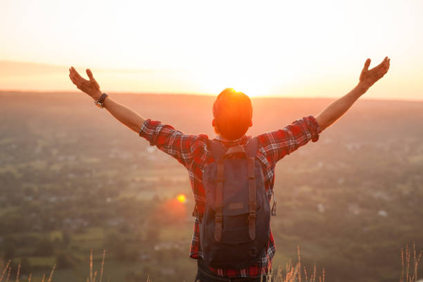 istock Content male traveler on nature 870749332