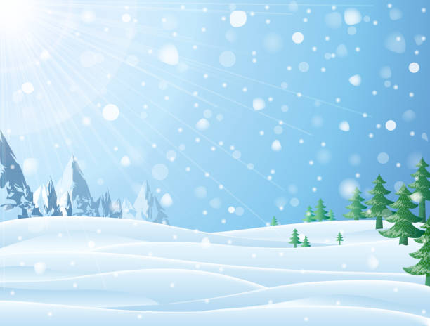 Daytime snowy scene with ridge and christmas trees vector art illustration