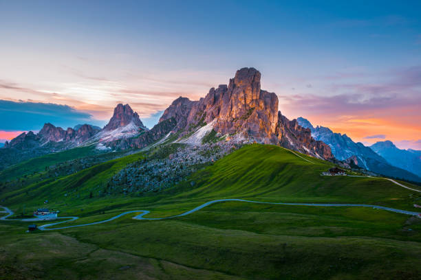 Sunset over Pass Giau. Dolomites alps. Italy Sunset over Pass Giau. Dolomites alps. Italy dolomites photos stock pictures, royalty-free photos & images