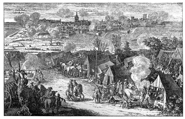 stockillustraties, clipart, cartoons en iconen met oorlog van th spaanse successieoorlog 1700-1714 nederland belegering van nijmegen 1702 - nijmegen