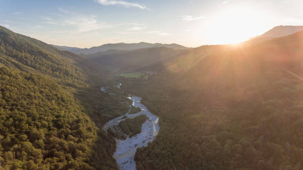 istock Aerial view of a river valley at sunset. 870770828