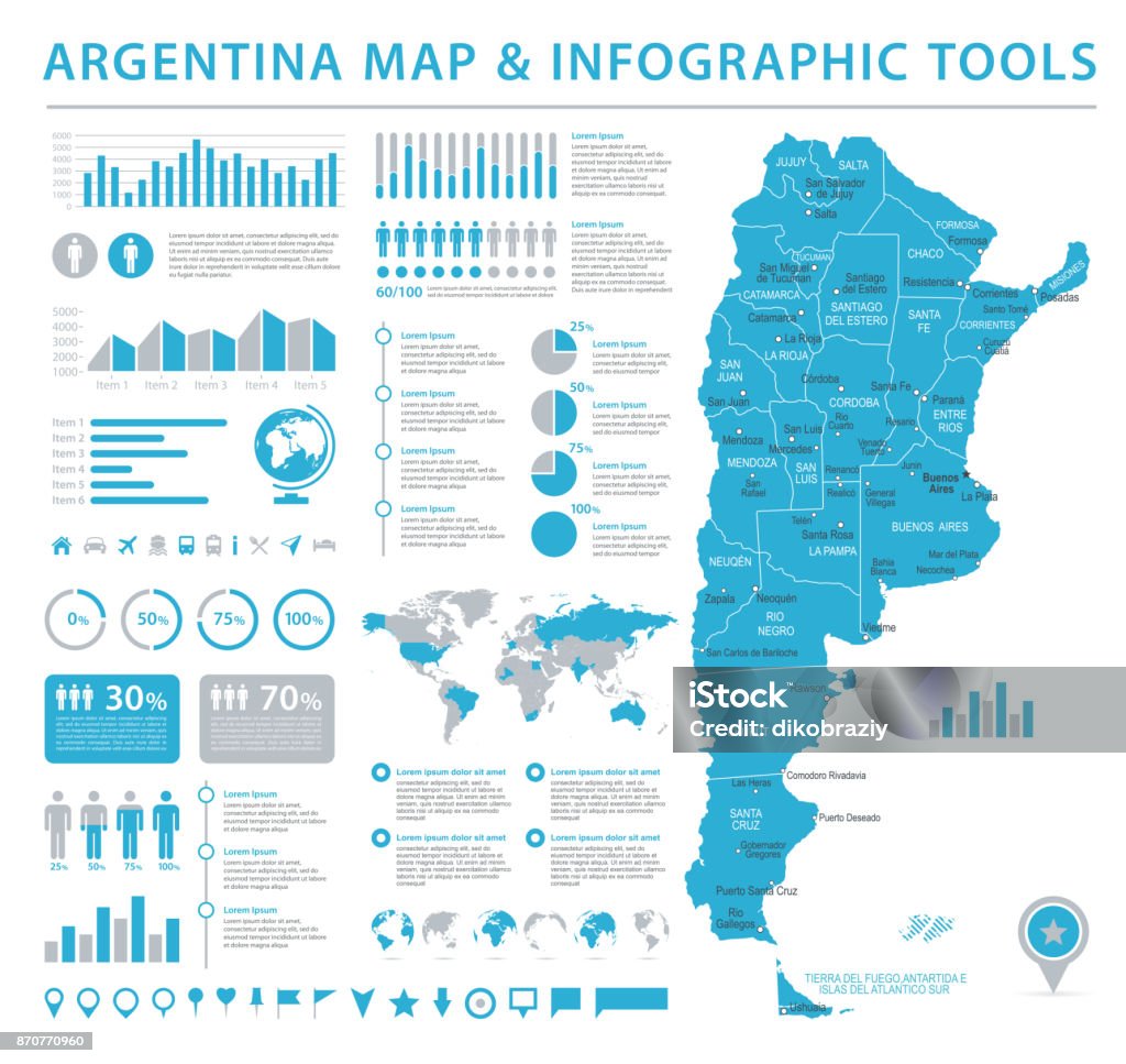 Argentina Info Graphic Map - Vector Illustration Argentina Map - Detailed Vintage Vector Illustration Argentina stock vector