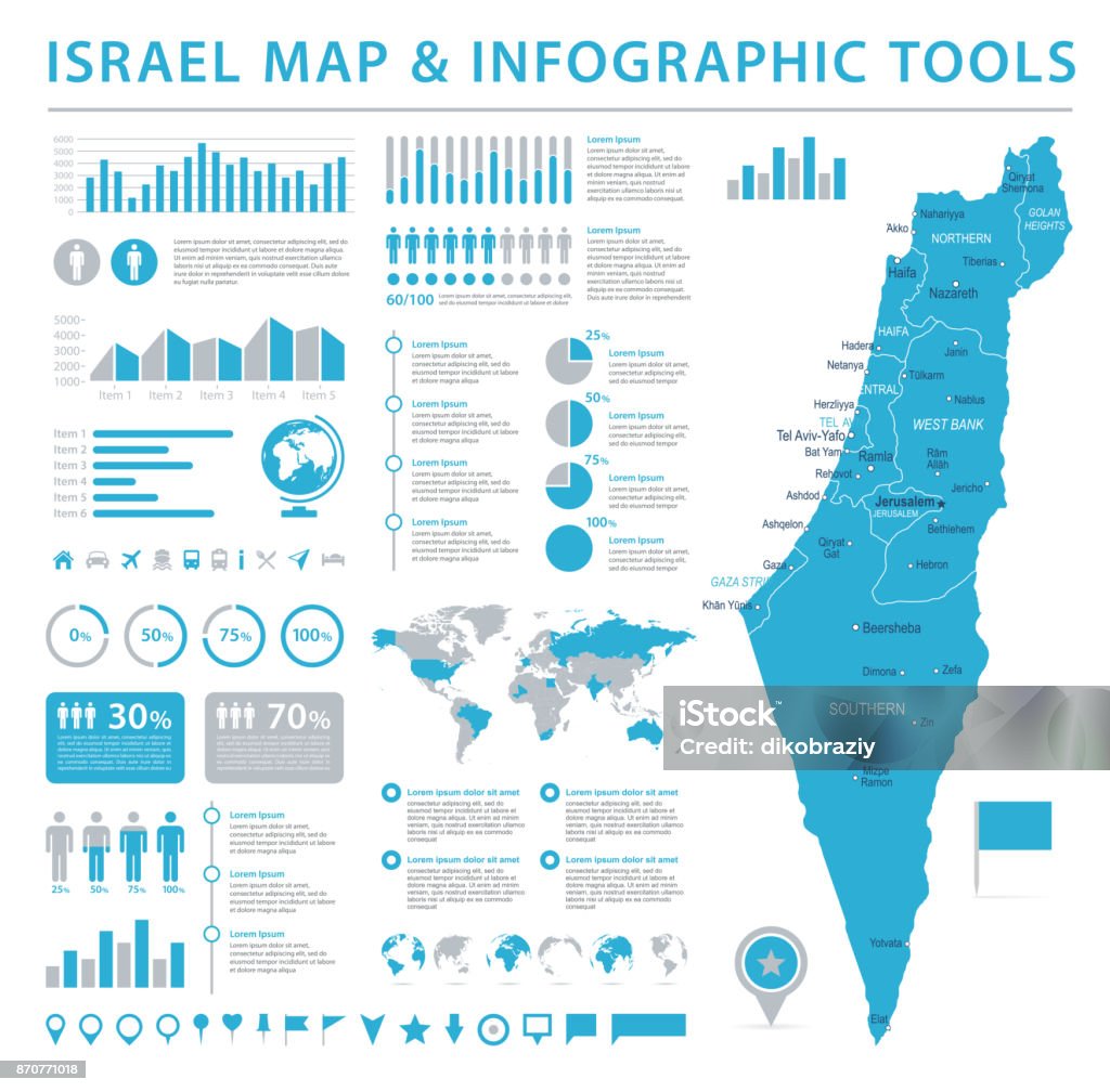 Israel Map - Info Graphic Vector Illustration Israel Map - Detailed Info Graphic Vector Illustration Israel stock vector