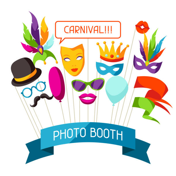 Carnival photo booth props. Accessories for festival and party Carnival photo booth props. Accessories for festival and party. birthday card carnival invitation greeting card stock illustrations