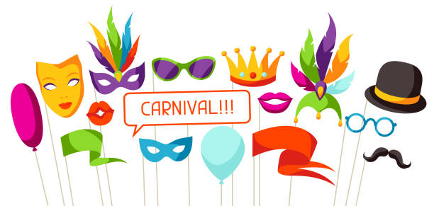 Carnival photo booth props. Accessories for festival and party Carnival photo booth props. Accessories for festival and party. birthday card carnival invitation greeting card stock illustrations