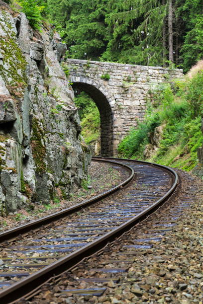 istock Romantic stone bridge over railway in beautiful forest, Czech republic 870780656
