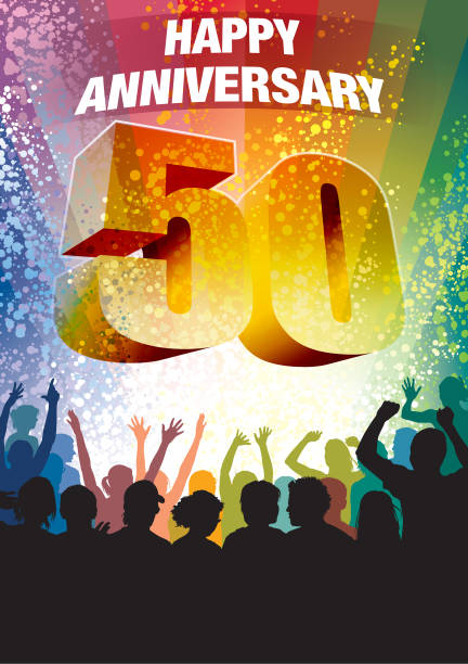 Fiftieth anniversary Colorful crowd of cheering people celebrating fiftieth anniversary fiftieth stock illustrations