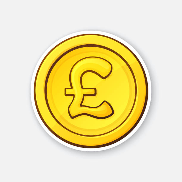 наклейка из золотой монеты британского фунта - coin label vector illustration and painting stock illustrations