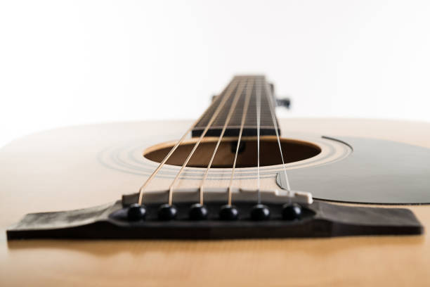 istock Acoustic guitar lies in a frame on a white isolated background. Horizontal frame 870789230