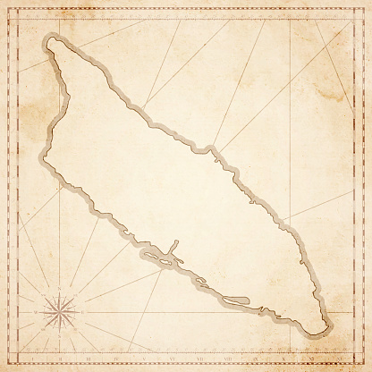 Map of Aruba in vintage style. Beautiful illustration of antique map on an old textured paper of sepia color. Old realistic parchment with a compass rose, lines indicating the different directions (North, South, East, West) and a frame used as scale of measurement.Vector Illustration (EPS10, well layered and grouped). Easy to edit, manipulate, resize or colorize. Please do not hesitate to contact me if you have any questions, or need to customise the illustration. http://www.istockphoto.com/portfolio/bgblue