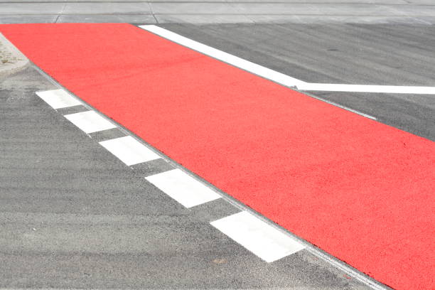 istock Red Bike Path, Red Ground Marking 870796176