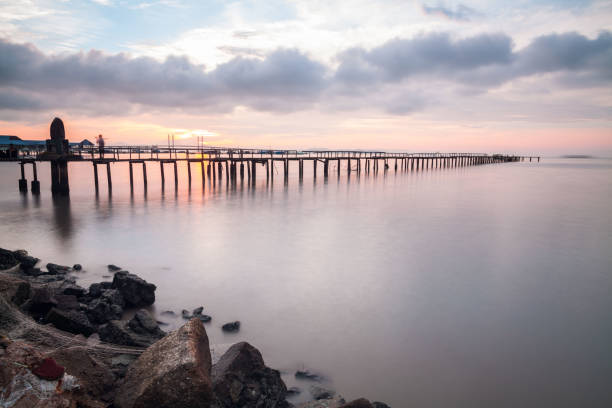 istock Wooden bridge sunrise view for beautiful background 870798562