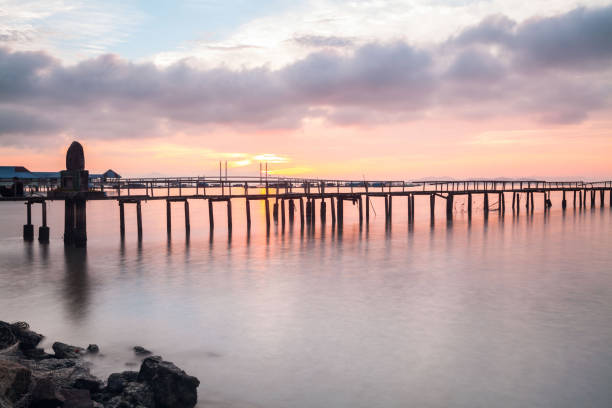 istock Wooden bridge sunrise view for beautiful background 870798576