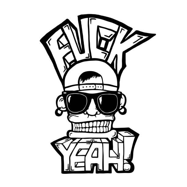 Hip hop face Hip hop face, with sunglasses and cap. Cool man. With FUCK YEAH! text. background of the cool guy wearing sunglasses stock illustrations
