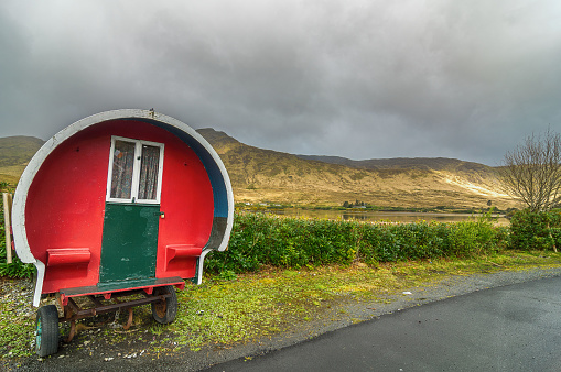Gypsy caravan for camping or glamping , set in a scenic rural irish countryside. beautiful landscape from the west of ireland.