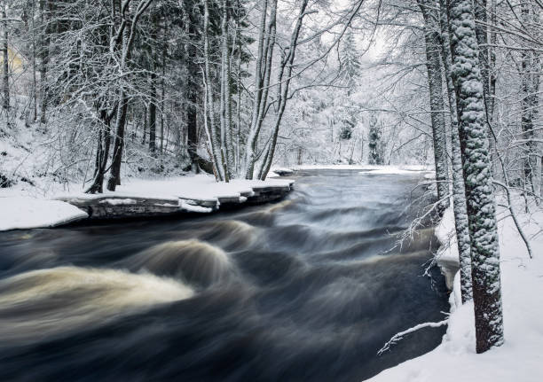 istock Scenic landscape with flowing river at winter morning 870810444