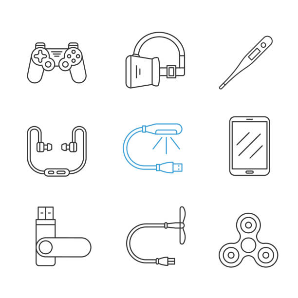 ilustraciones, imágenes clip art, dibujos animados e iconos de stock de iconos de gagdets - usb cable usb flash drive flash memories