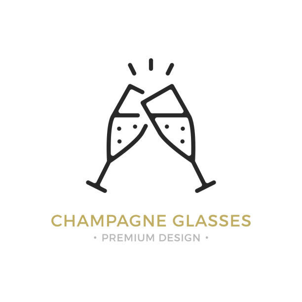 ilustrações, clipart, desenhos animados e ícones de ícone de taças de champanhe de vetor. celebração, feriados, conceitos de brinde. duas taças de champagne. design gráfico da qualidade premium. delinear o símbolo, sinal, ícone de linha fina de curso linear simples - champagne