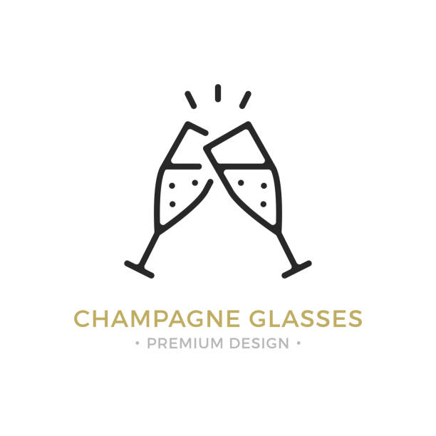 Vector champagne glasses icon. Celebration, holidays, toast concepts. Two champagne flutes. Premium quality graphic design. Outline symbol, sign, simple linear stroke thin line icon Vector champagne glasses icon. Celebration, holidays, toast concepts. Two champagne flutes. Premium quality graphic design. Outline symbol, sign, simple linear stroke thin line icon for websites, web design, etc. cheers stock illustrations