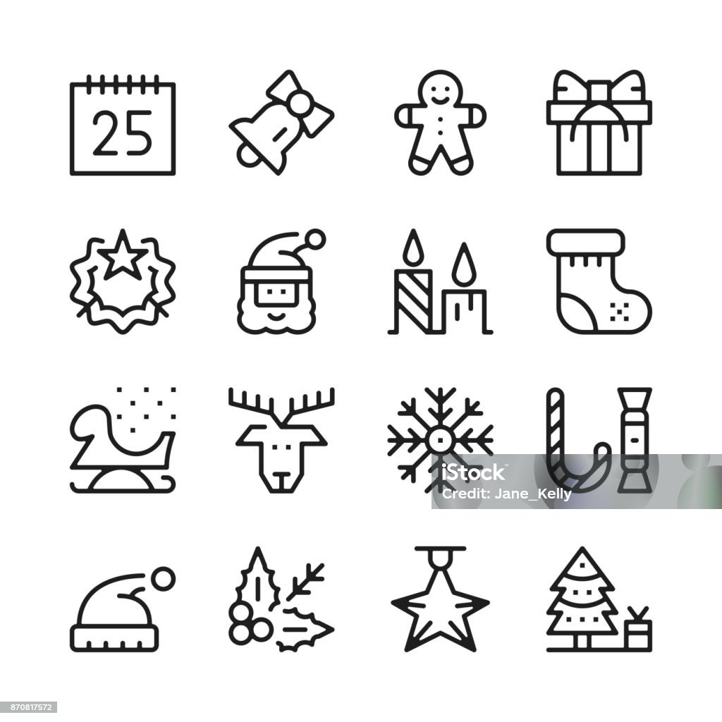 Christmas line icons set. Modern graphic design Xmas, Christmas concepts, simple linear stroke outline elements collection. Vector line icons Christmas line icons set. Modern graphic design Xmas, Christmas concepts, simple linear stroke outline elements collection. Vector line icons isolated on white background Icon Symbol stock vector