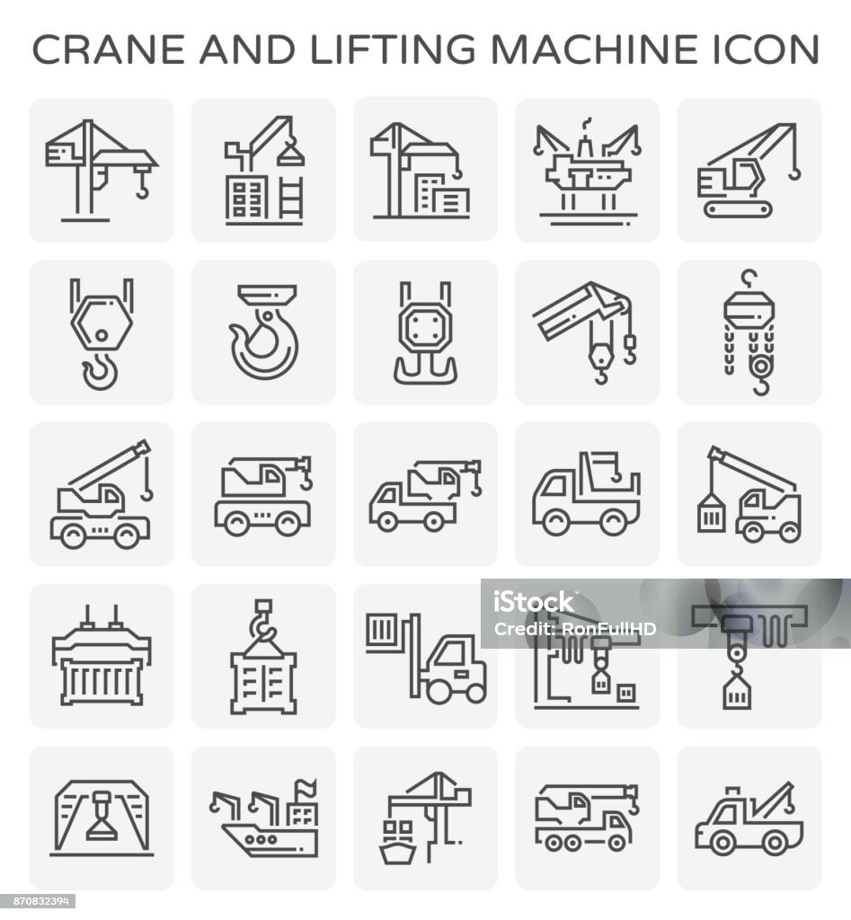 crane lift icon Crane and lifting machine vector icon set. Icon stock vector