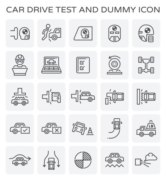 ikona testu samochodu - white background car vehicle part brake stock illustrations