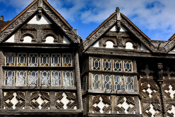 medieval half-timbered architecture at Ludlow Ludlow, United Kingdom - 2. May 2017: medieval half-timbered architecture at Ludlow, a market town in Shropshire ludlow shropshire stock pictures, royalty-free photos & images