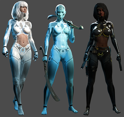 Female androids 3D illustration