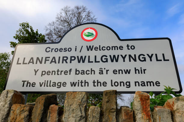 Llanfairpwllgwyngyll - United Kingdom, 1. May 2017: name sign of Llanfairpwllgwyngyll, the village with the longest name