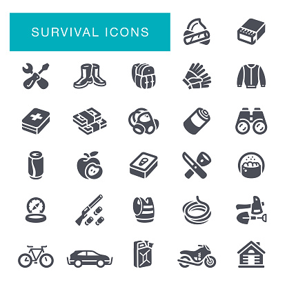 Bushcraft Gear and Adventure Survival Supplies Icon Set