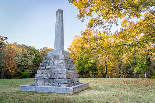 Natchez Trace Parkway, Tn: Meriwether Lewis Monument and grave at milepost 385.9, fall scenery.