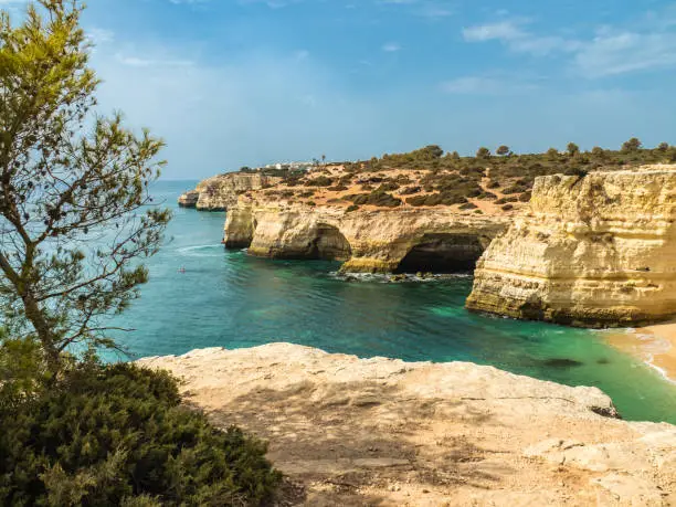 Sandstone cliffs near Benagil, Algarve in southern Portugal
