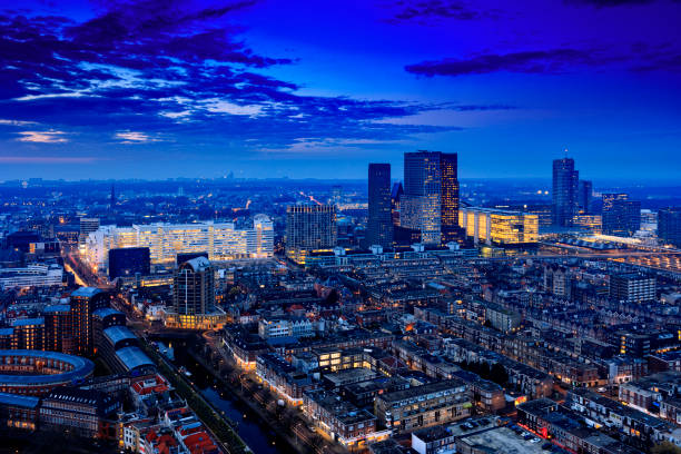 The Hague, Netherlands - December 14, 2016; aerial view on the city centre of The Hague with its characteristic ministries and office buildings