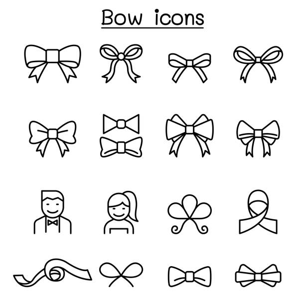 Bow & Ribbon icon set in thin line style Bow & Ribbon icon set in thin line style bow tie stock illustrations